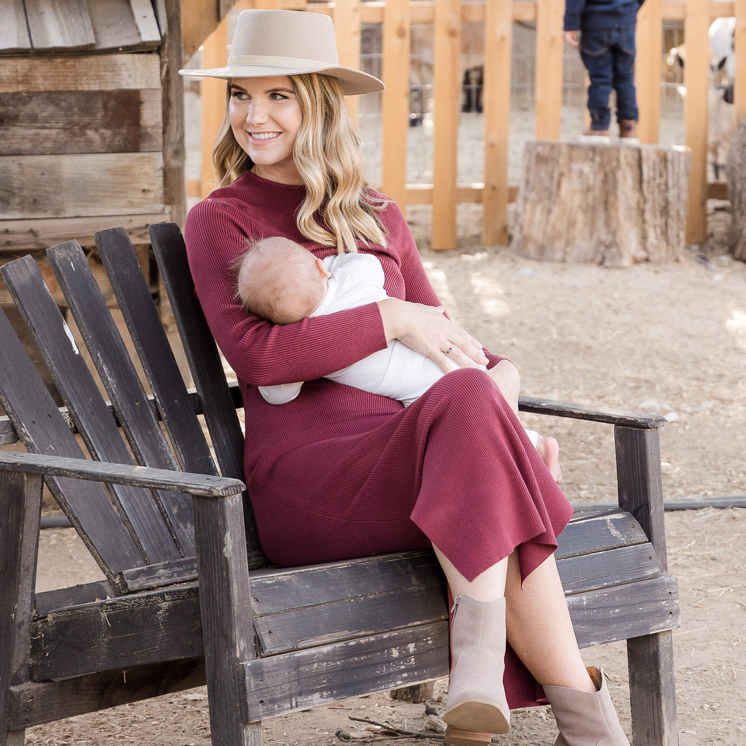 Ruby Ribbbed Knit 2-Piece Maternity & Nursing Dress in Maroon by Ripe  Maternity