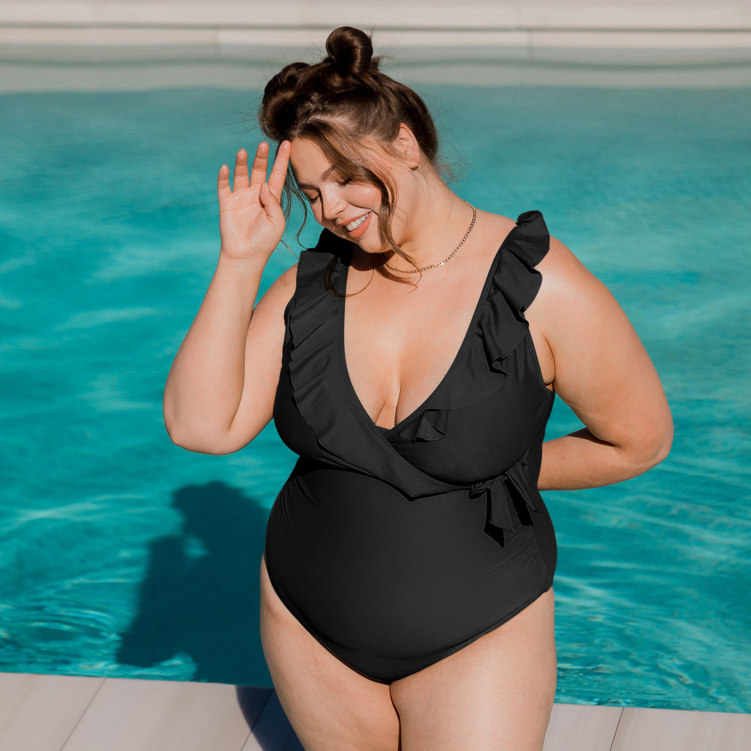  Swimsuits For All Women's Plus Size Bra-Size Wrap Tankini Top -  38 D, Black : Clothing, Shoes & Jewelry