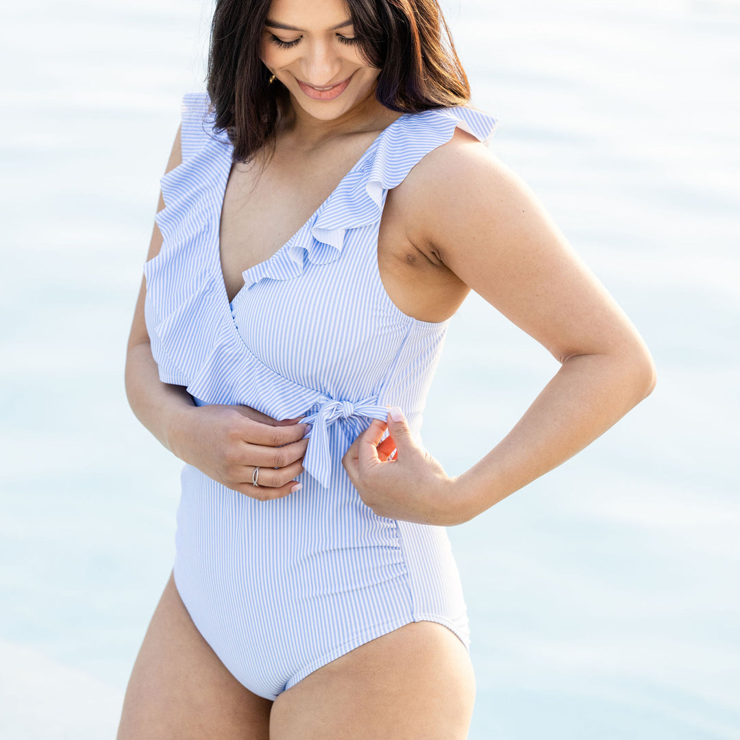 Women Maternity Swimwear Pregnant One Piece Swimsuit Women Ruffles Bathing  Suit