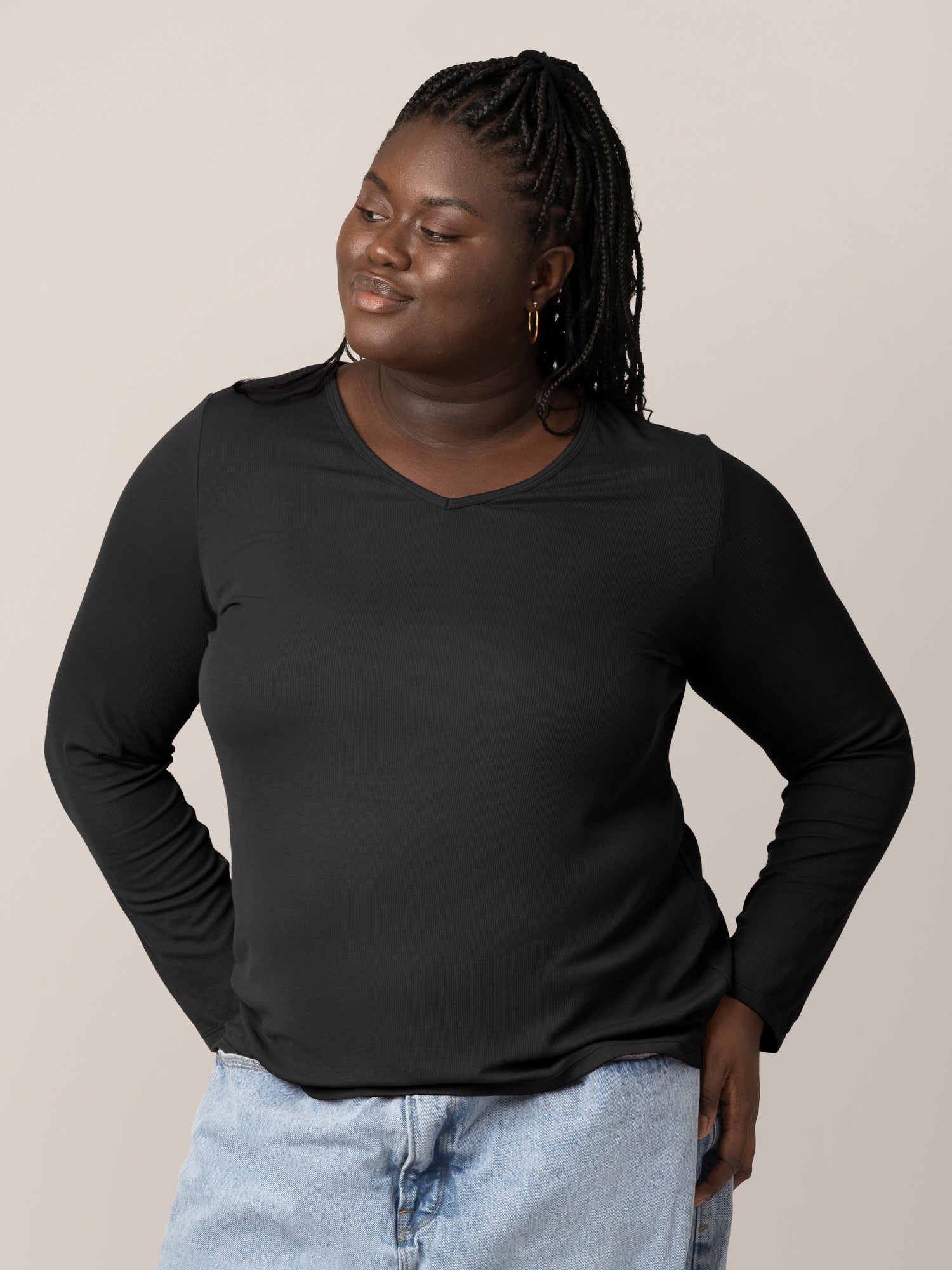 Ribbed Bamboo Maternity & Nursing Long Sleeve T-shirt | Black - Kindred  Bravely