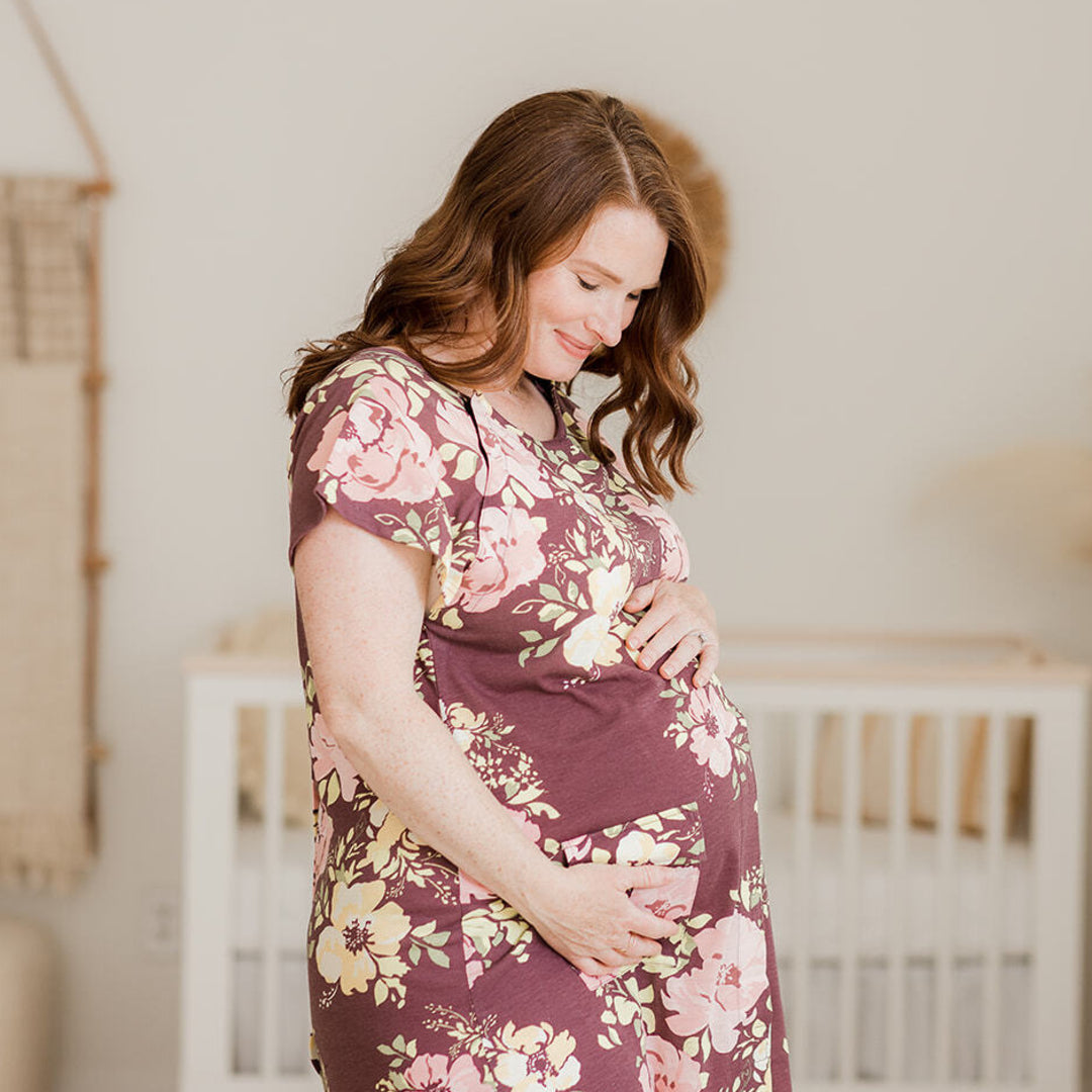 Universal Labor & Delivery Gown | Burgundy Plum Floral
