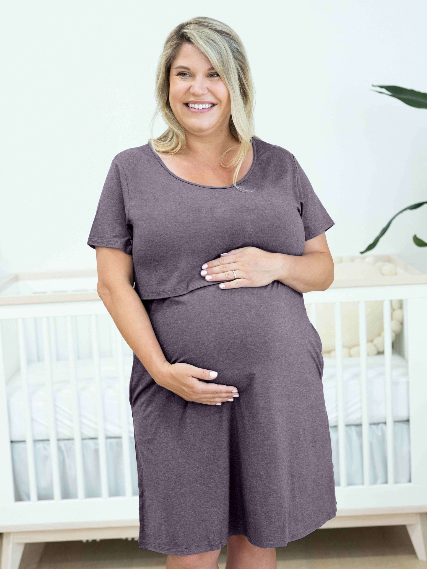 Eleanora Bamboo Maternity & Nursing Dress | Heathered Granite