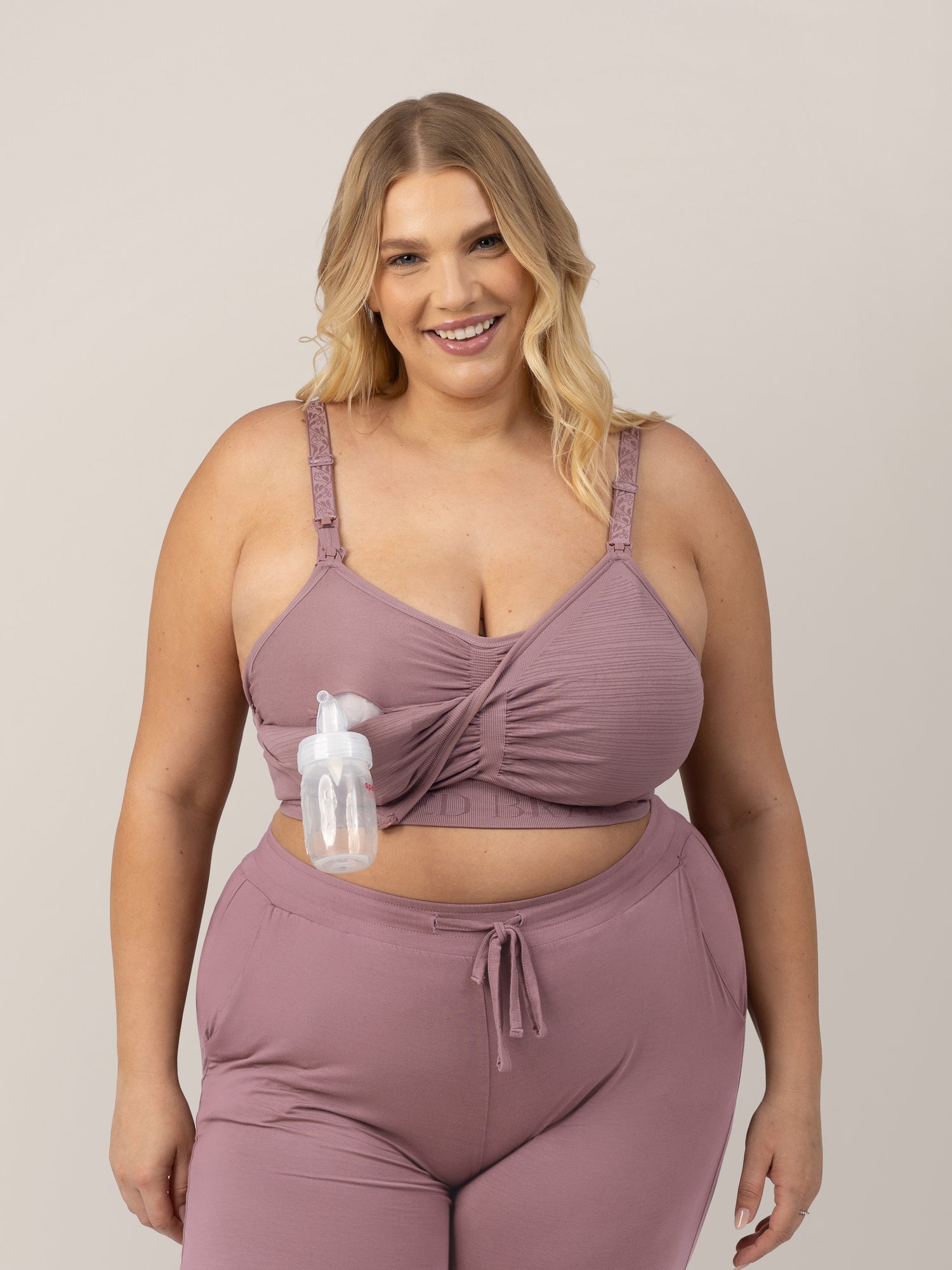 Sublime Busty Hands Free Pumping Bra  Patented All-in-One Pumping &  Nursing Bra with EasyClip for F, G, H, I Cup (Beige, Small-Busty) at   Women's Clothing store