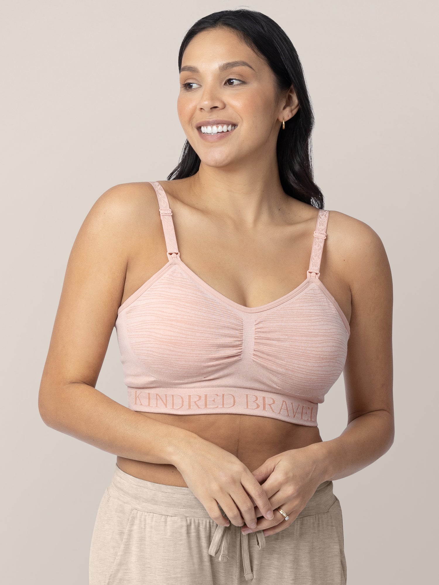 Front Open Nursing Bra, Pink and Grey