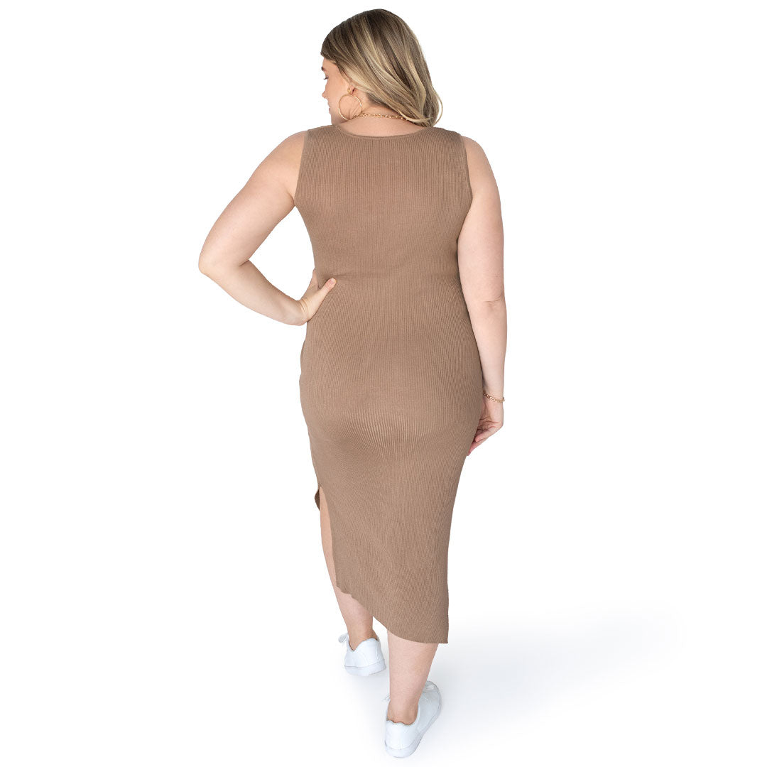 2-in-1 Nursing & Maternity Knit Midi Dress | Camel