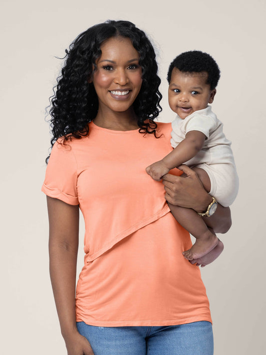 Coral nursing top with built-in bra in Organically grown bamboo