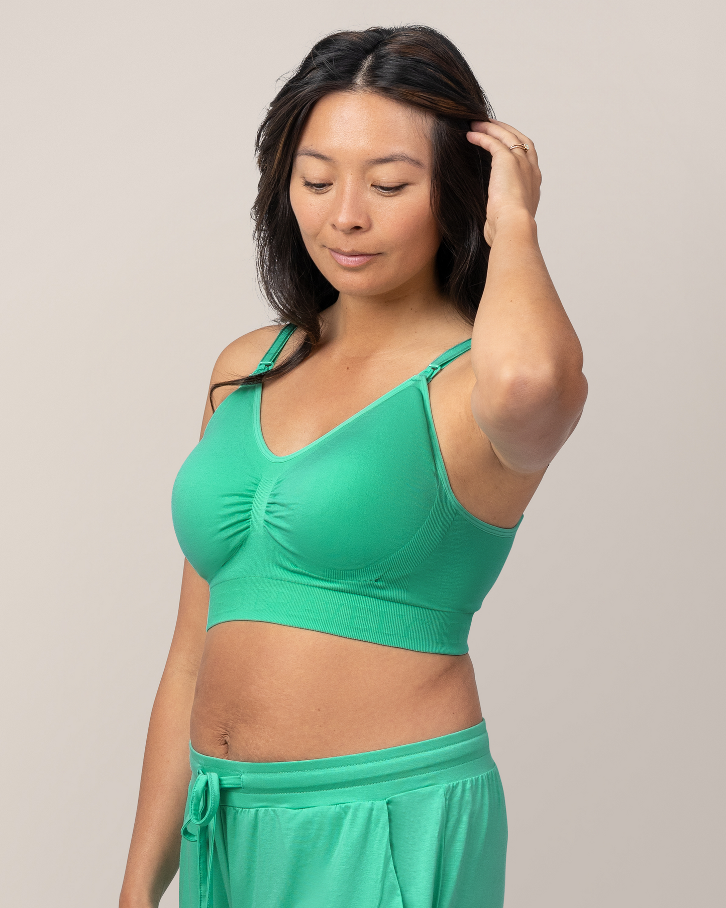 Front view of model wearing the Simply Sublime® Nursing Bra in Teal  @model_info:Hillary is wearing a Small.