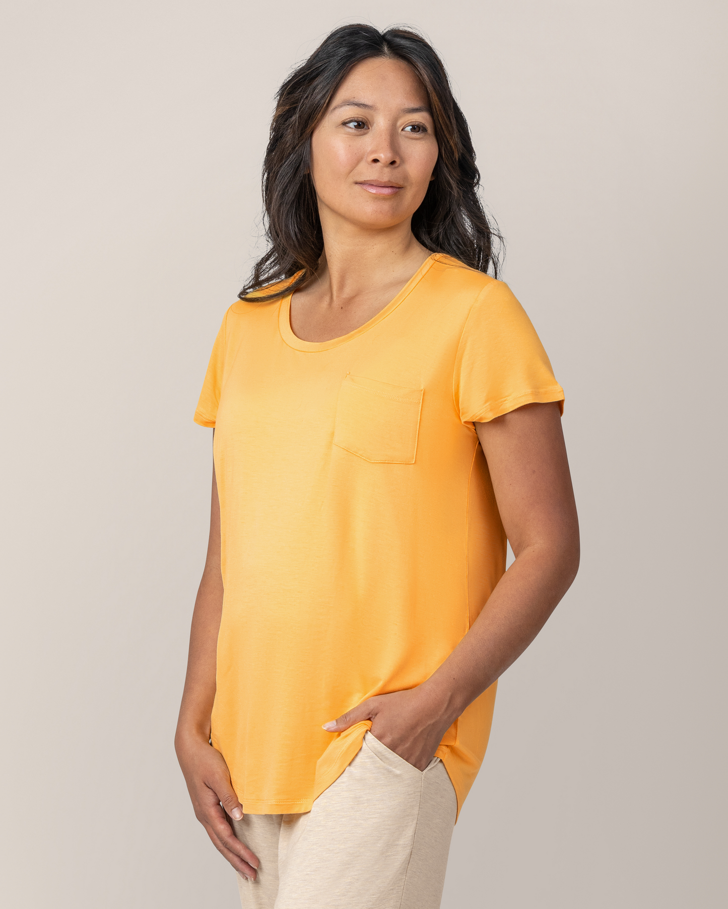 Model wearing Everyday Maternity & Nursing T-shirt in Marigold