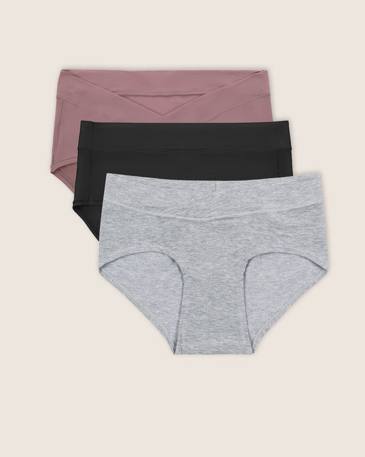 A collection of three hipster style underwear in twilight, black and grey heather