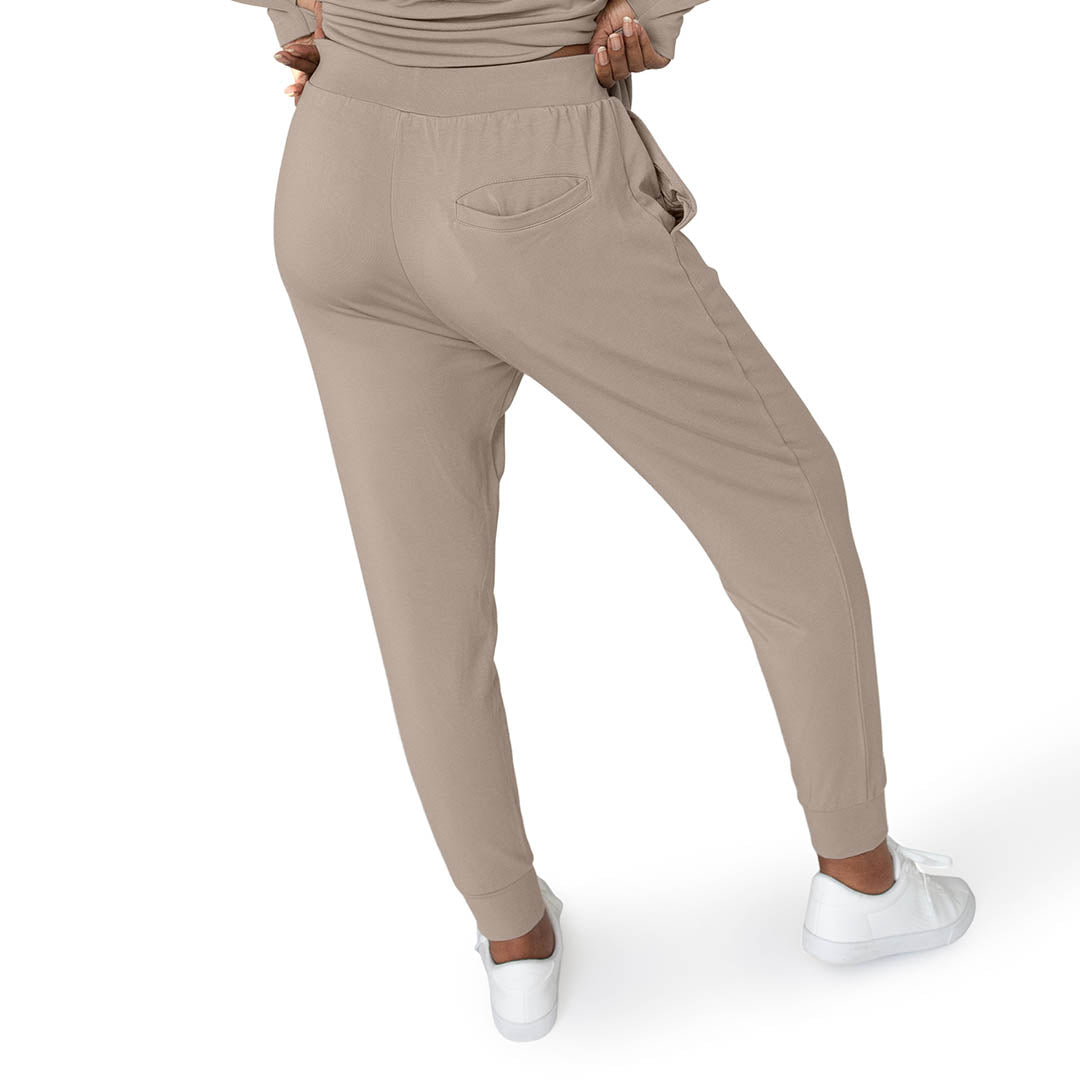 Material Girl Embellished Velour Joggers in Warm Taupe