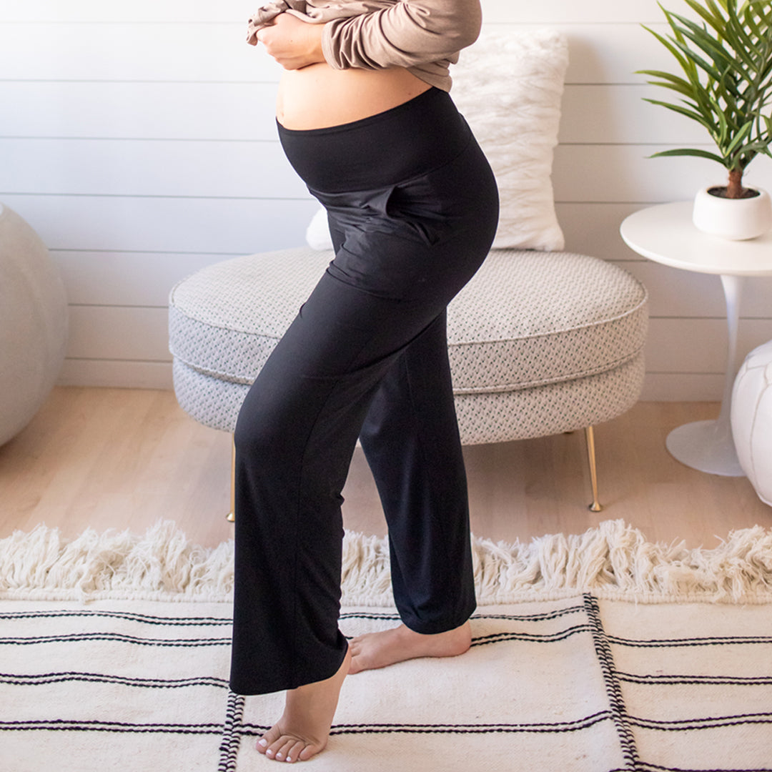Sweetaluna Maternity Shorts Over The Belly with Pockets, Women's Pregnancy  Active Black Yoga Capris Pants 8'' Black Medium-Large