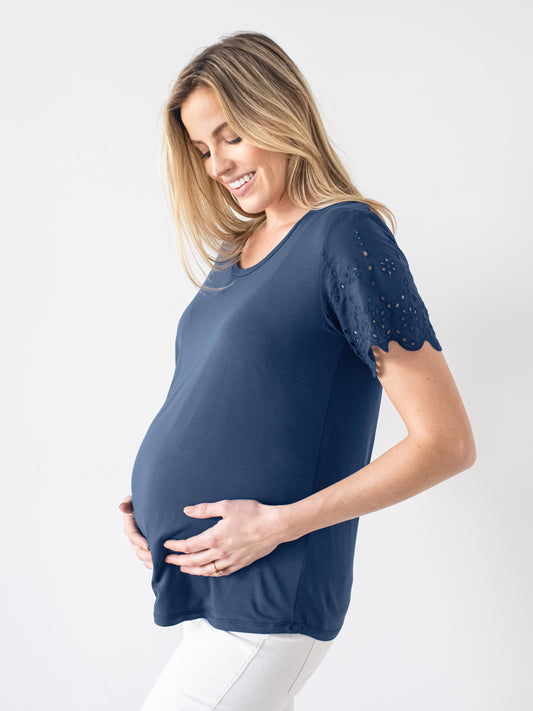 Everyday Eyelet Nursing & Maternity T-shirt | Navy-Tops-Kindred Bravely