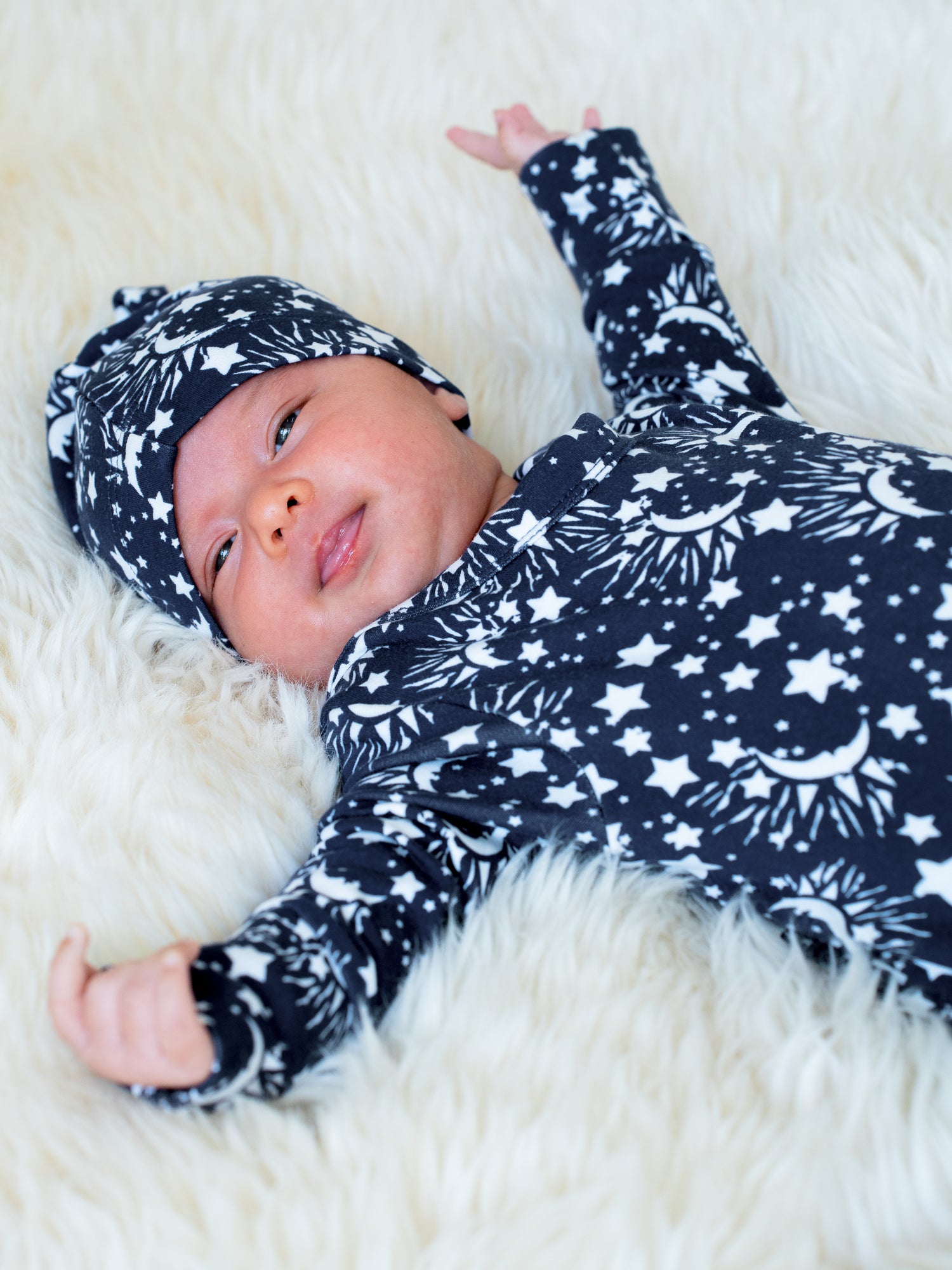 Baby Knotted Gown Hat Set Navy Stars