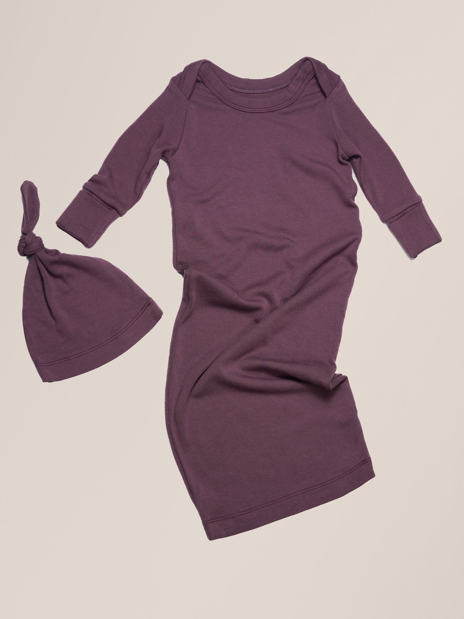 Baby Knotted Gown & Hat Set in Burgundy Plum | Kindred Bravely