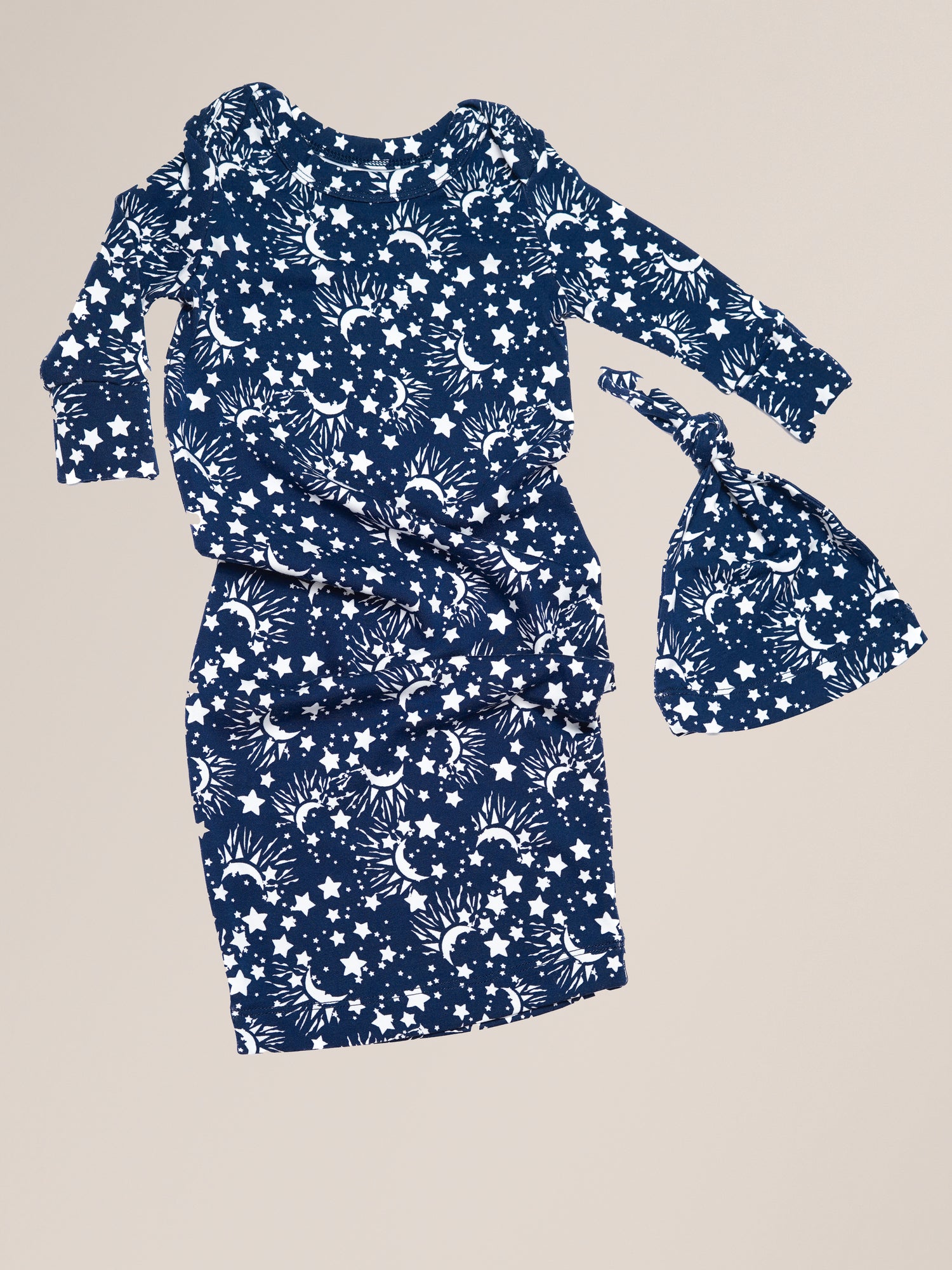 Baby Knotted Gown & Hat Set in Navy Stars| Kindred Bravely