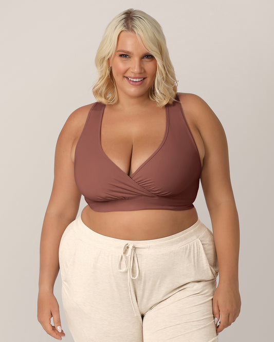 Model wearing the French Terry Racerback Nursing & Sleep Bra. @model_info: Lauren is wearing an X-Large Busty.