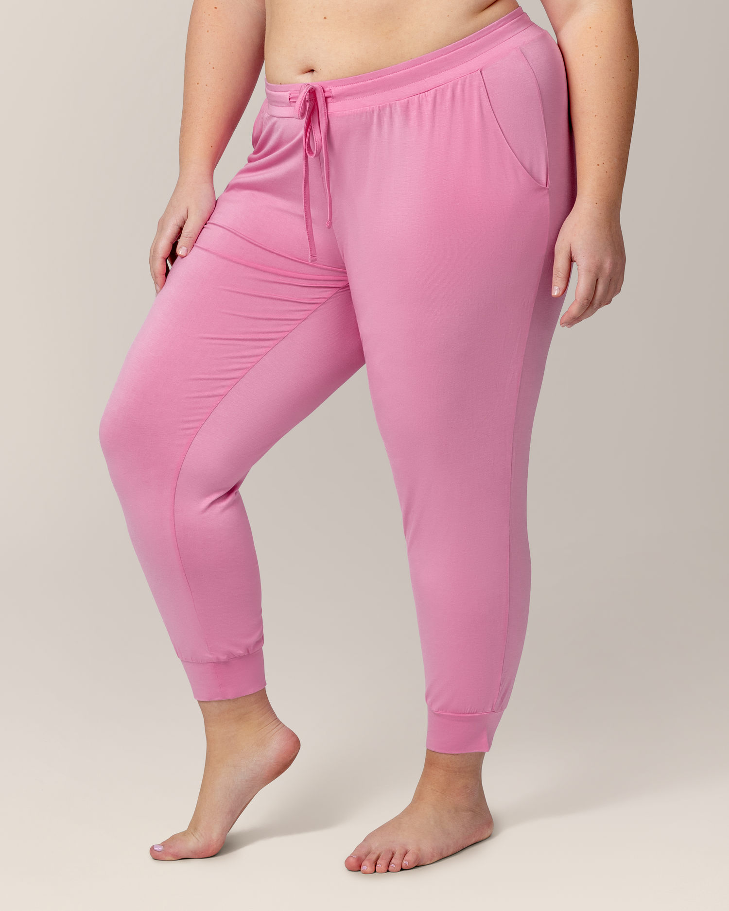 Detail view of model wearing Everyday Lounge Jogger in Bubblegum