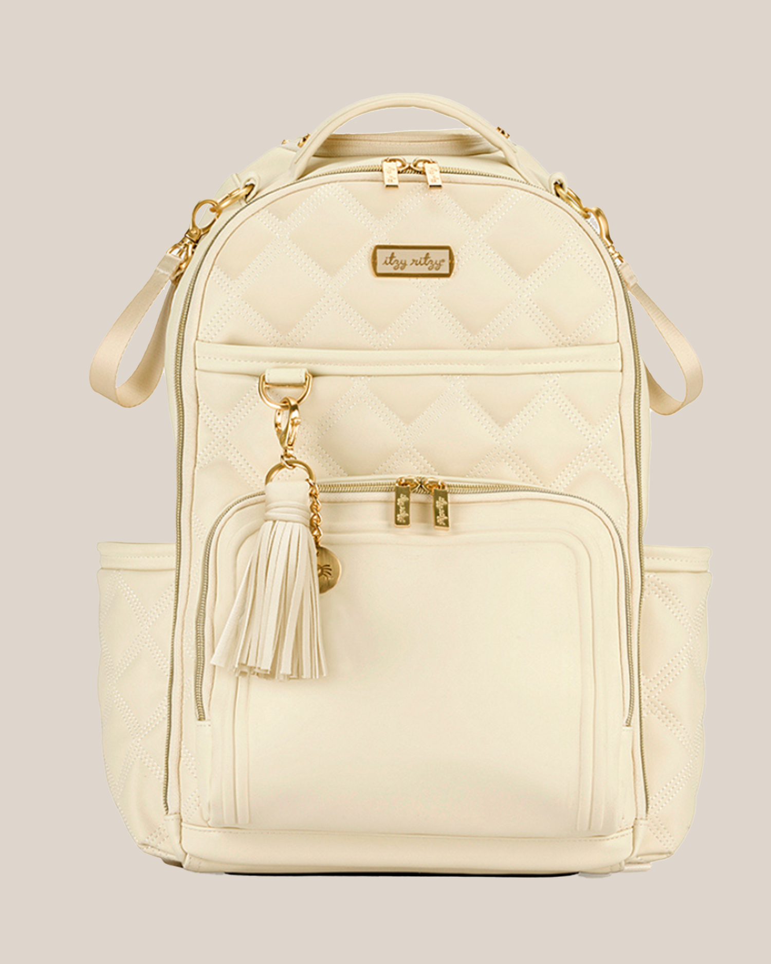 Front view of the Itzy Ritzy - Boss Plus™ Diaper Bag Backpack in Milk & Honey