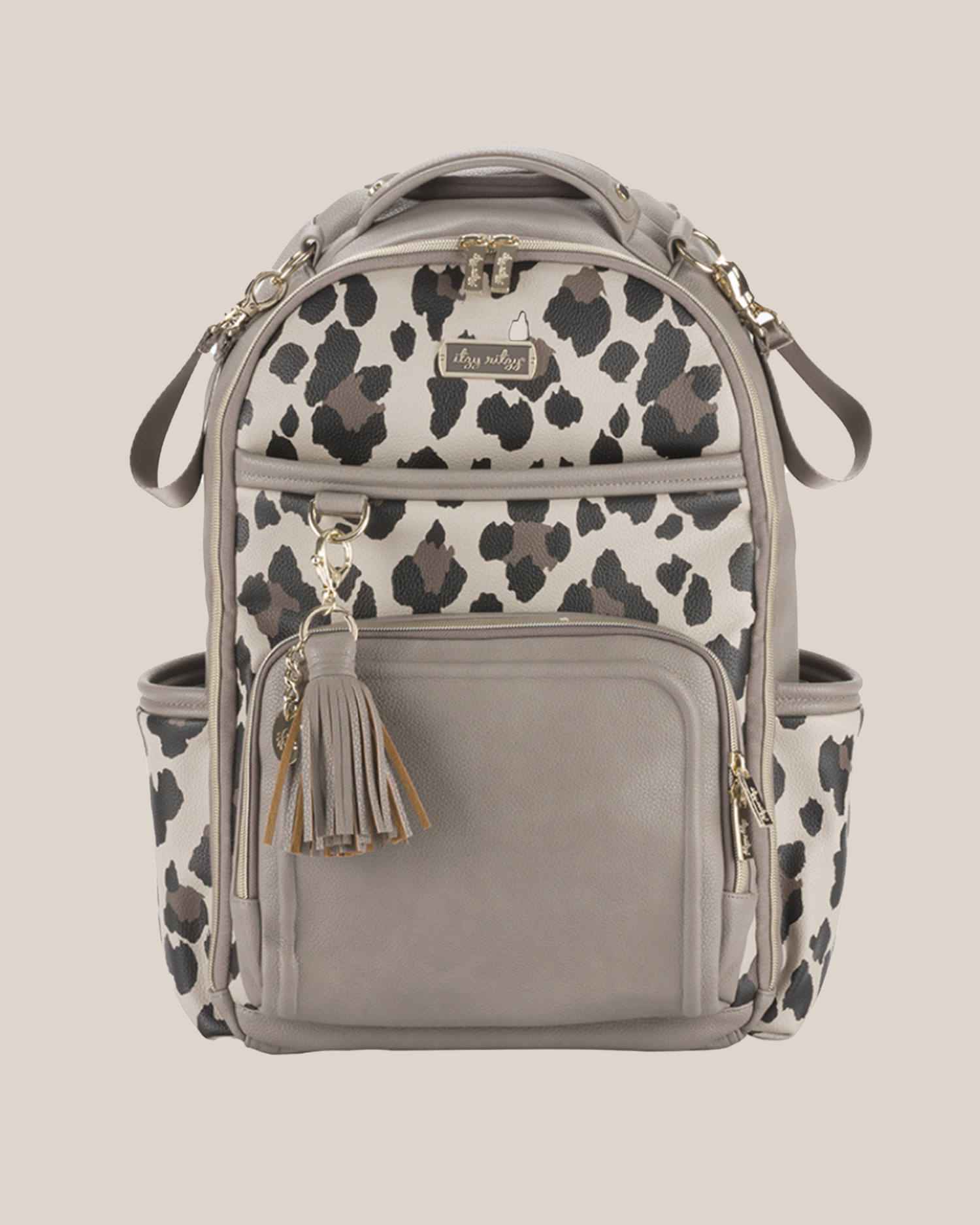 Front view of the Itzy Ritzy - Boss Plus™ Diaper Bag Backpack in Leopard