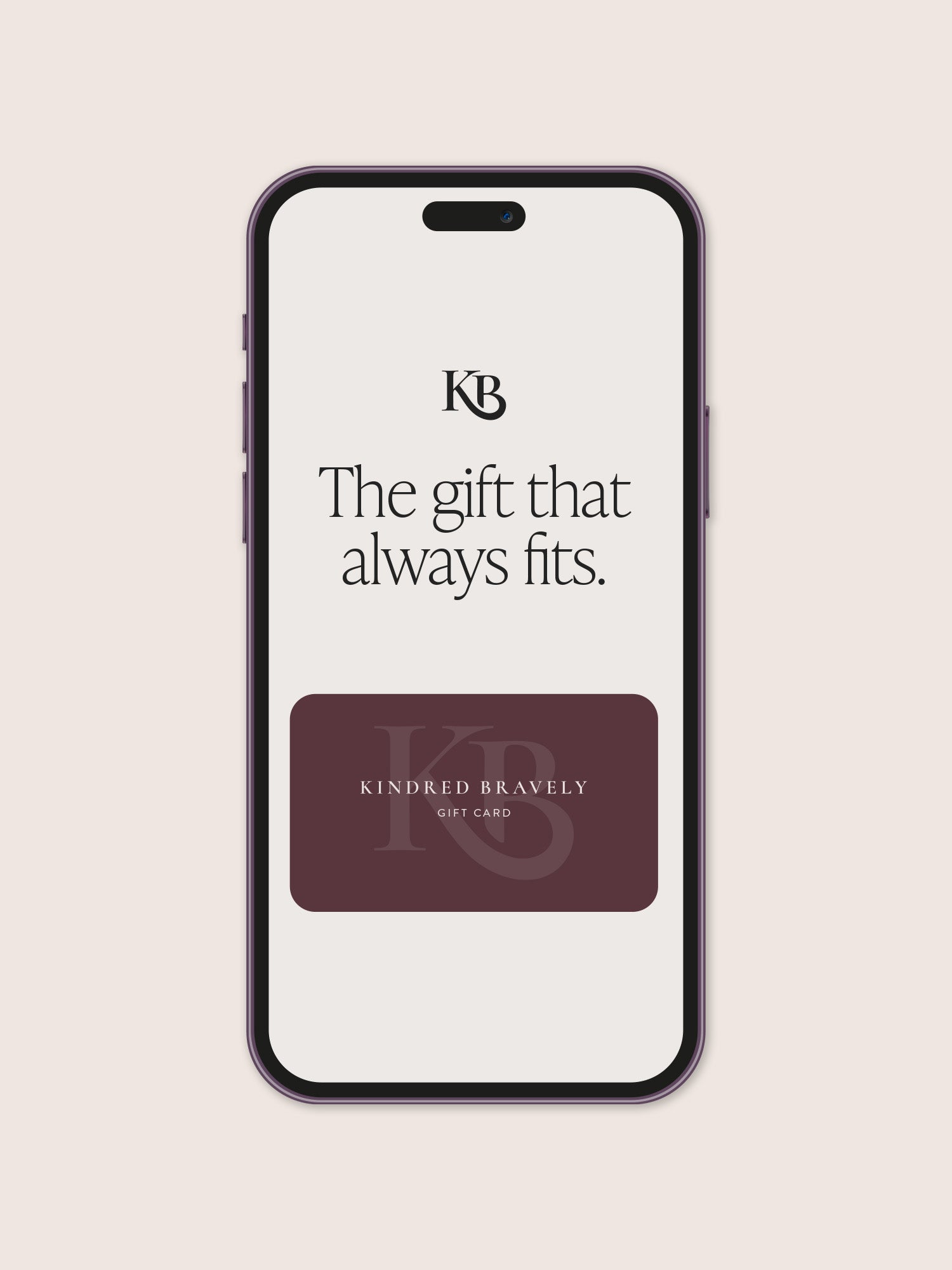 Kindred Bravely digital gift card on phone