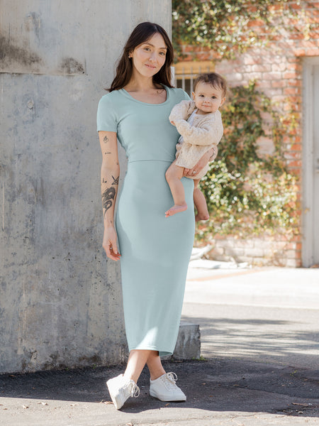 Eleanora Bamboo Maternity & Nursing Dress | Navy Heather