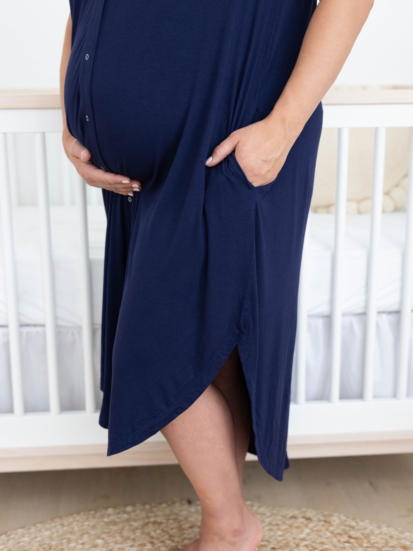 Ruffle Strap Labor & Delivery Gown | Navy-Gowns-Kindred Bravely