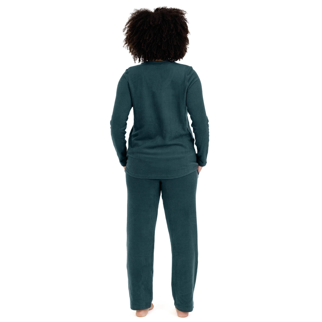 Back of a model wearing the Fleece Nursing & Maternity Pajama Set