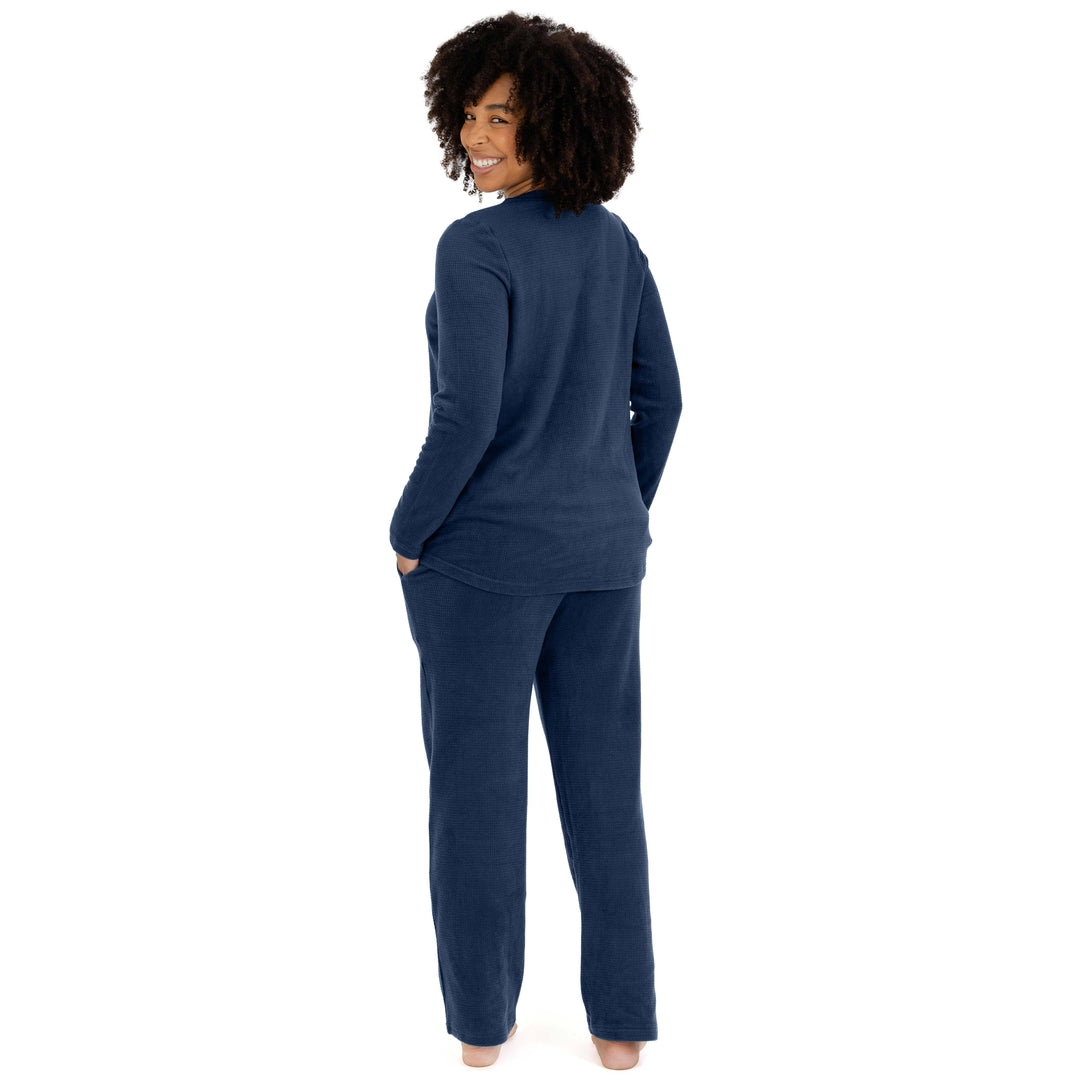 Back view of a model wearing the Fleece Nursing & Maternity Pajama Set