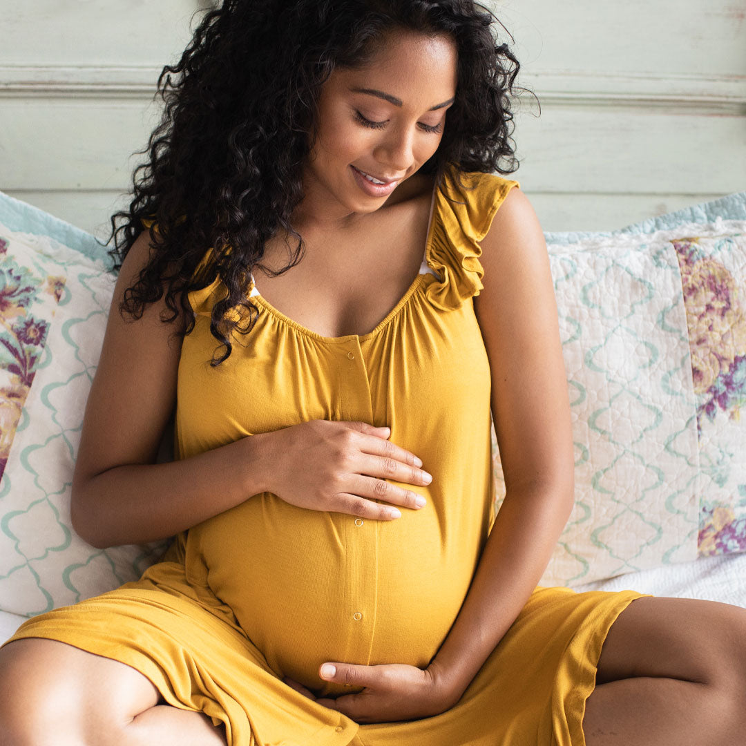 Labor & Delivery Essentials Bundle-Ruffle Delivery Gown in Honey-Kindred Bravely