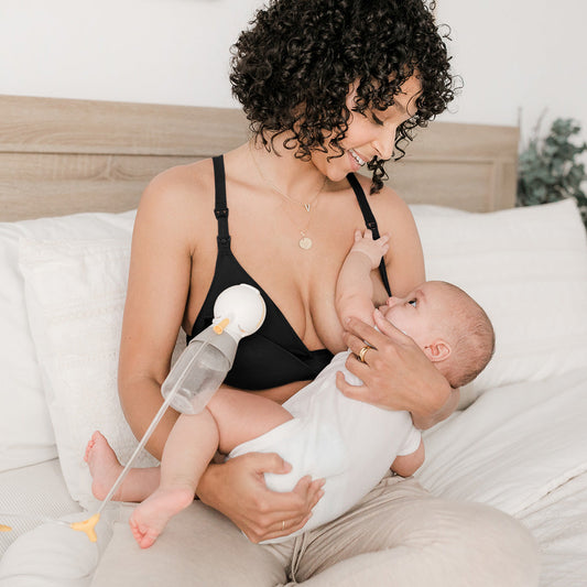 Momcozy Lycra Pumping Bra Hands Free with Fixed Padding for Good Shaping,  Comfortable Support Pumping and Nursing Bra in One, Seamless Maternity