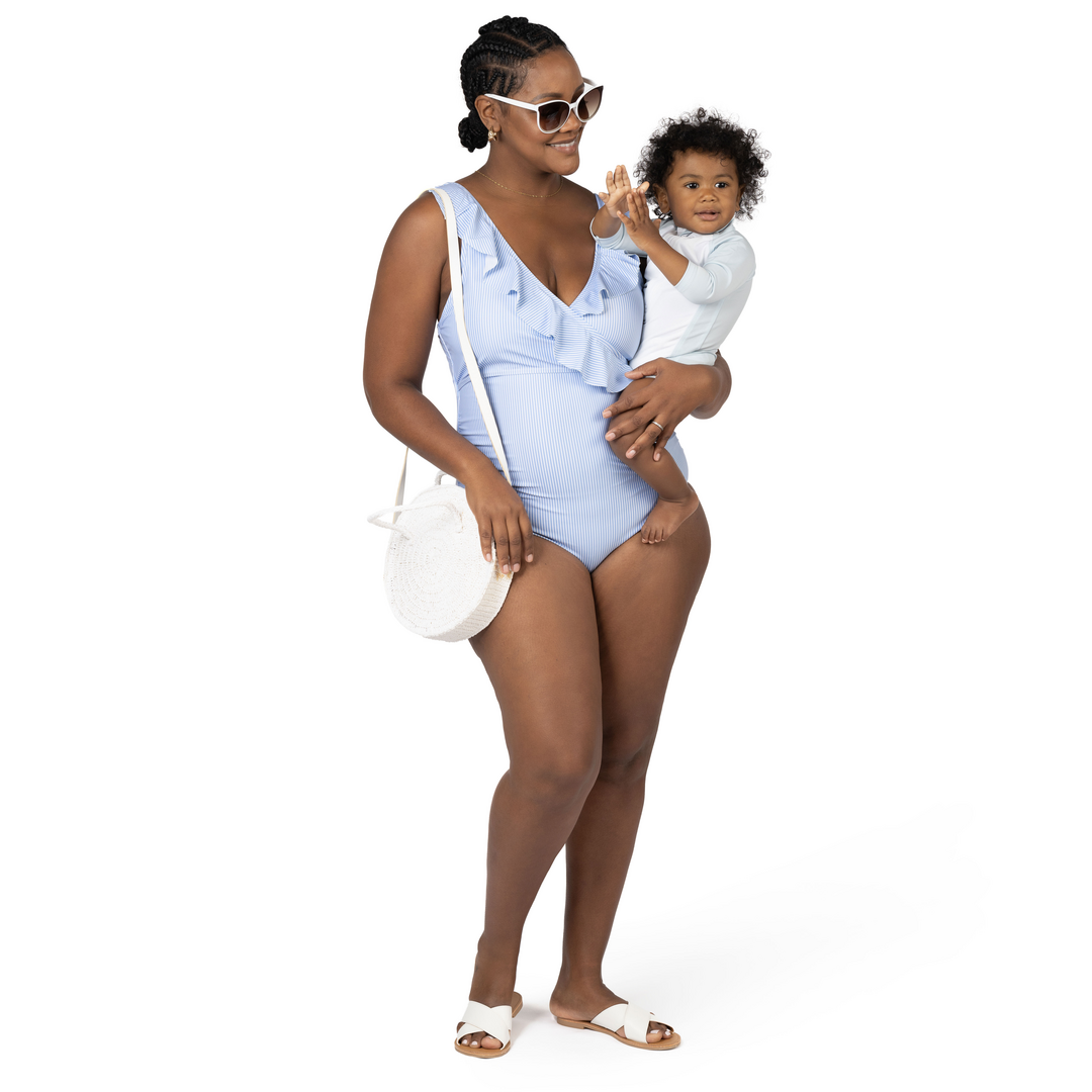 Crossover Maternity & Nursing Bikini Top | Coastal Stripe - Kindred Bravely