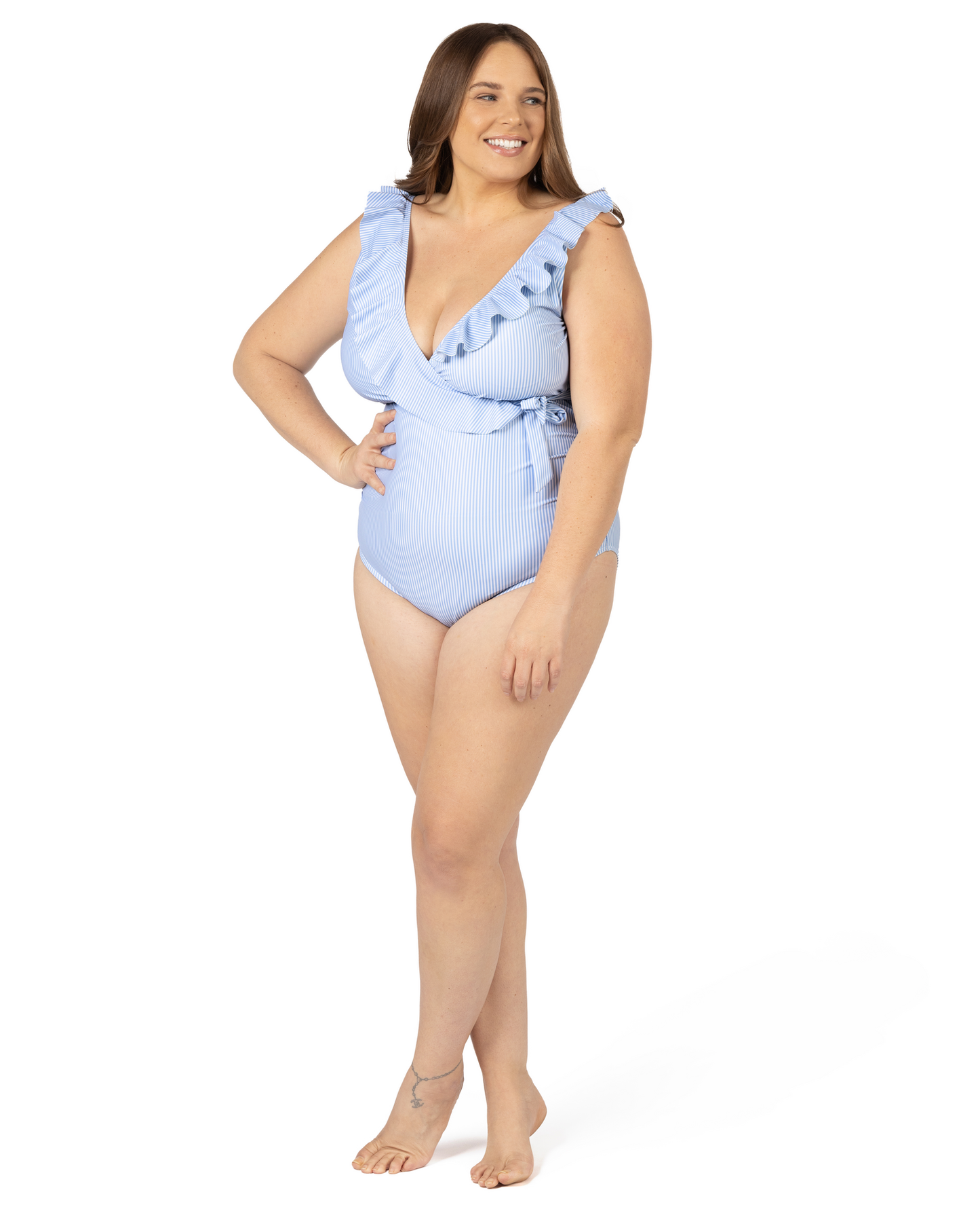 Ruffle Wrap Maternity & Nursing One Piece Swimsuit | Coastal Stripe