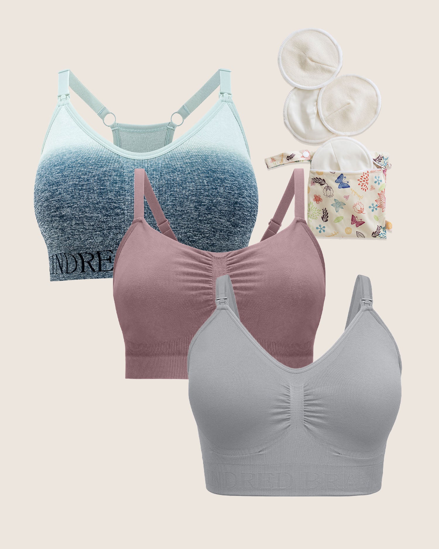 Product options for the Mix & Match Bra Bundle - Sublime Pumping Bra, Sublime Bamboo Pumping Lounge & Sleep Bra, Sublime Pumping Sports Bra and Organic Bamboo Nursing Pads