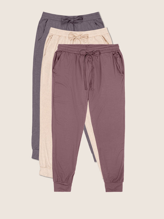 Product image of the Everyday Lounge Jogger, showing in Heathered Granite, Oatmeal Heather, and Twilight