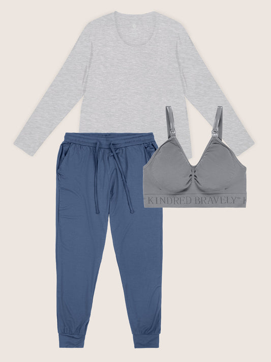 Product image for styles included in the Fall Lounge Bundle - Bamboo Nursing Long Sleeve T-shirt, Everyday Lounge Jogger, Simply Sublime Nursing Bra