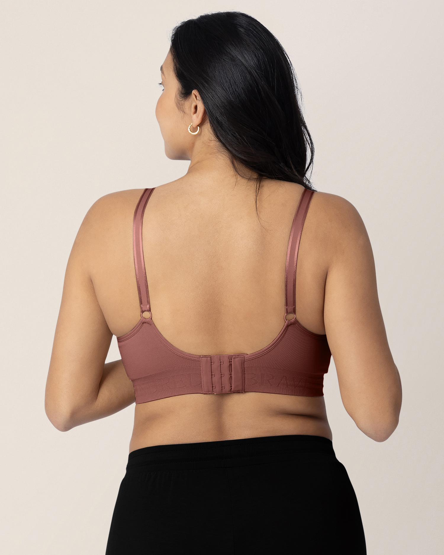 Back view of a model wearing the Simply Sublime® Nursing Bra in Redwood