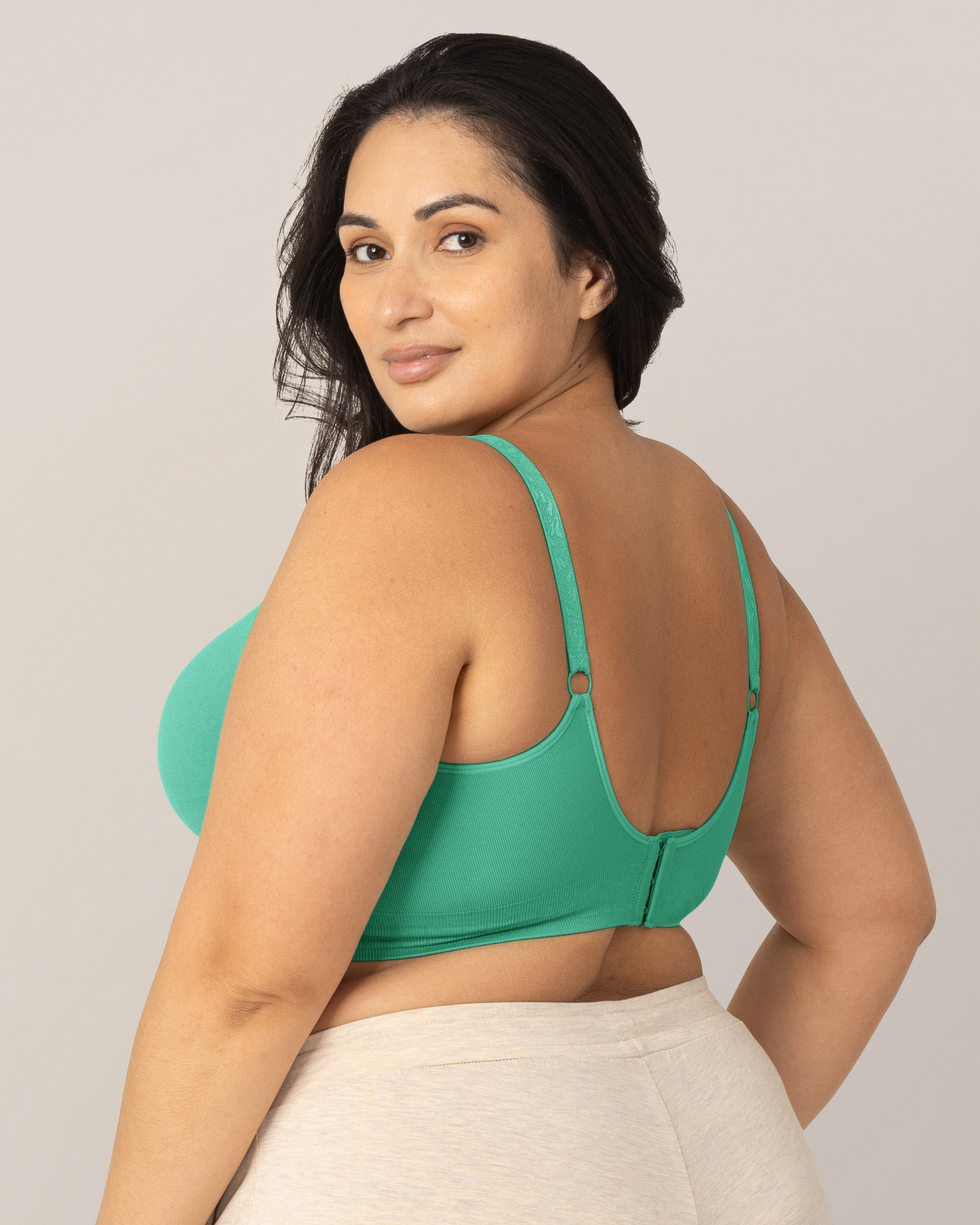 Back view of model wearing the Simply Sublime® Nursing Bra in Teal  