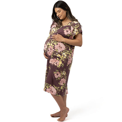 Universal Labor & Delivery Gown  Burgundy Plum Floral - Kindred