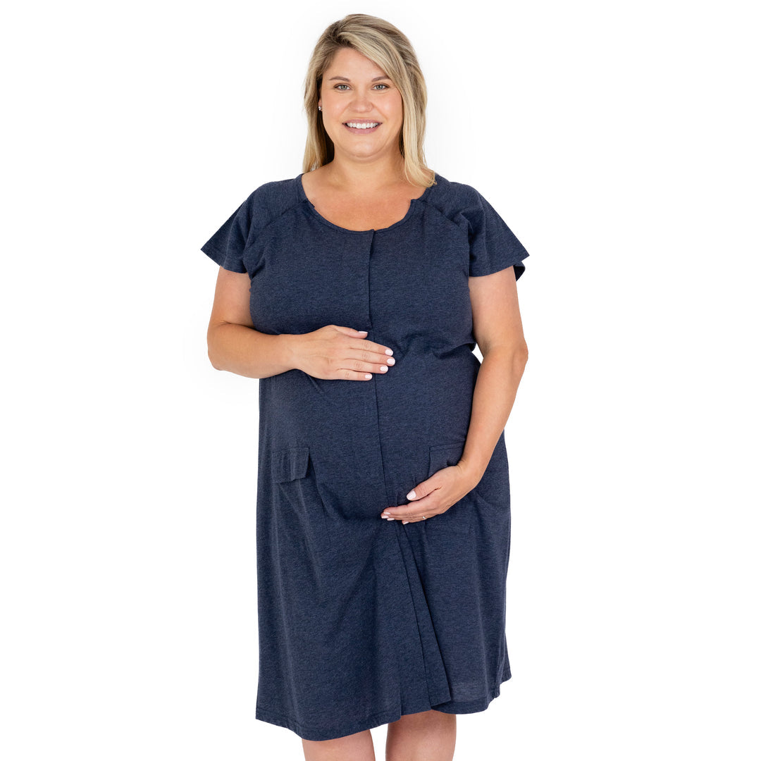 Ruffle Strap Labor & Delivery Gown, Navy - XL/XXL - Kindred Bravely in  2023